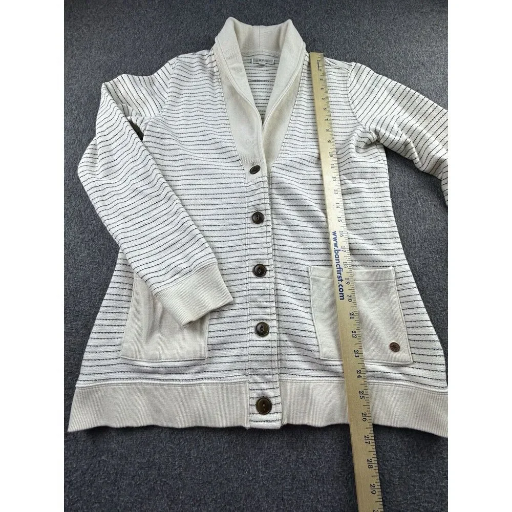 Orvis Sweater Womens‎ Small Ivory Black Striped Cardigan Shawl Collar Button Up